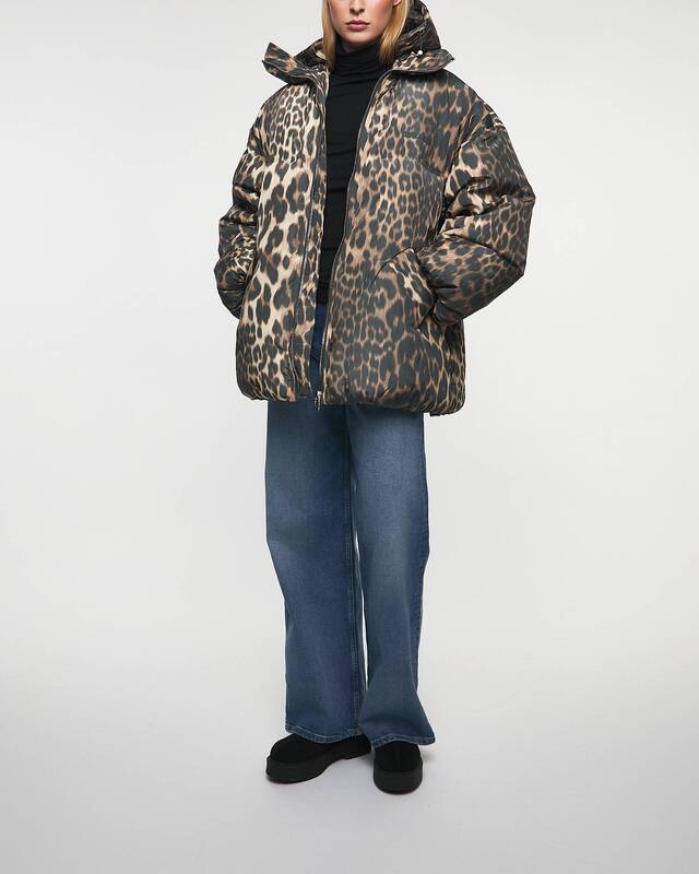 GANNI Leo Puffers Midi Jacket Leopard L-XL
