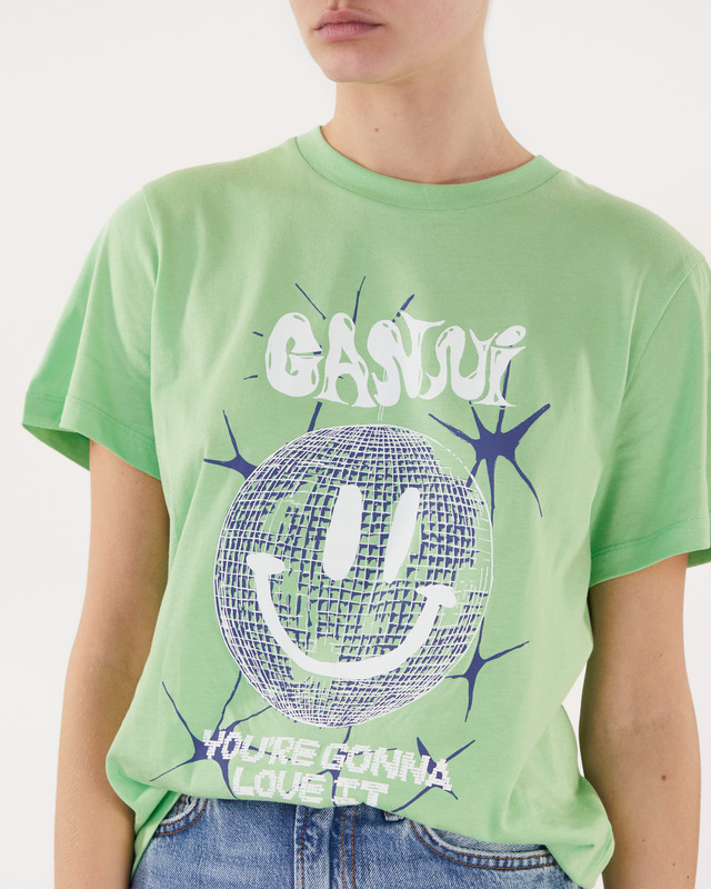 Ganni T-shirt smiley Light Mintgrön L