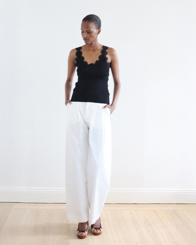 Leoní Top Älma Lace-Trimmed Ribbed Silk Black 40