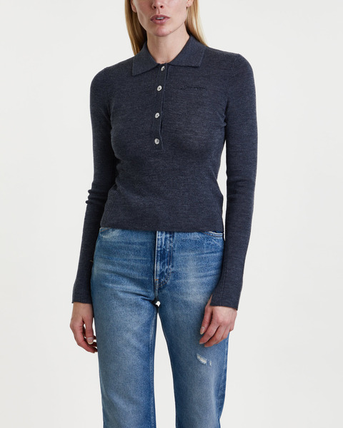 Tröja Mini Ribbed Merino Polo Grå 2