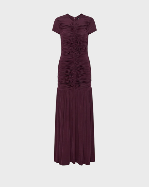 Dress Gathered Maxi Burgundy 1