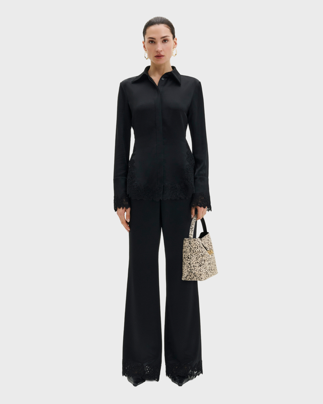 Malina Byxor Marine Satin Lace Hem Black 42