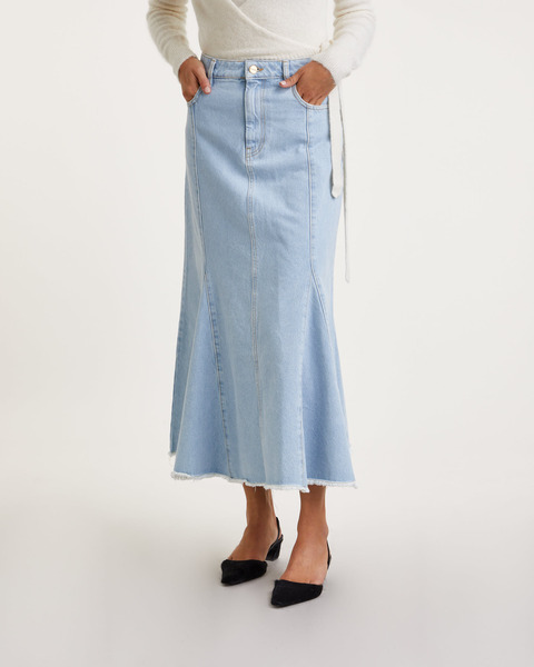 Skirt Bleach Denim Peplum Midi Denim 1
