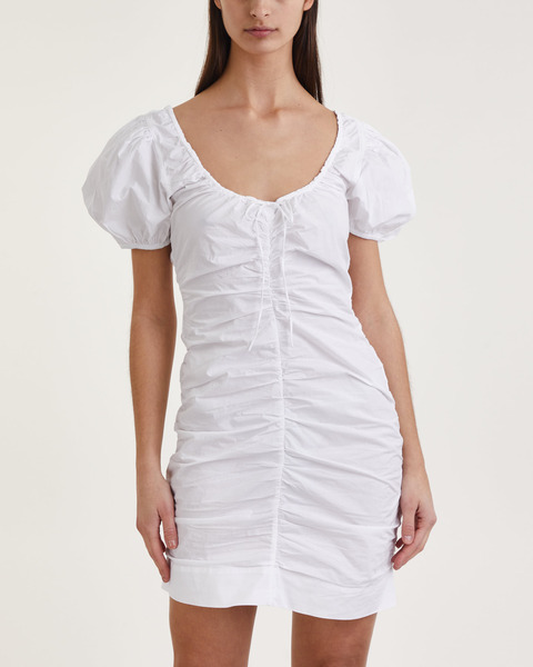 Dress Cotton Poplin Gathered U-Neck White 1