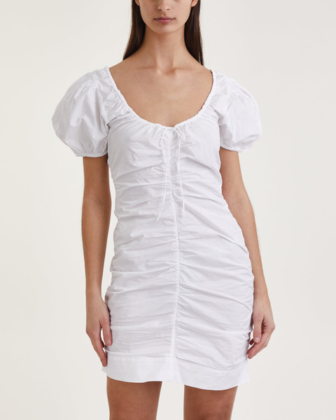 Klänning Cotton Poplin Gathered U-Neck Vit 1
