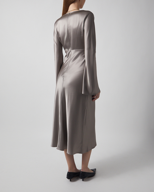 Malina Dress Carolina Flared Sleeve Satin Midi Granit 36
