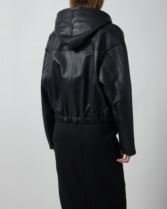 Sportmax Læderjakke Bomber Hood Black IT 38 (EUR S)