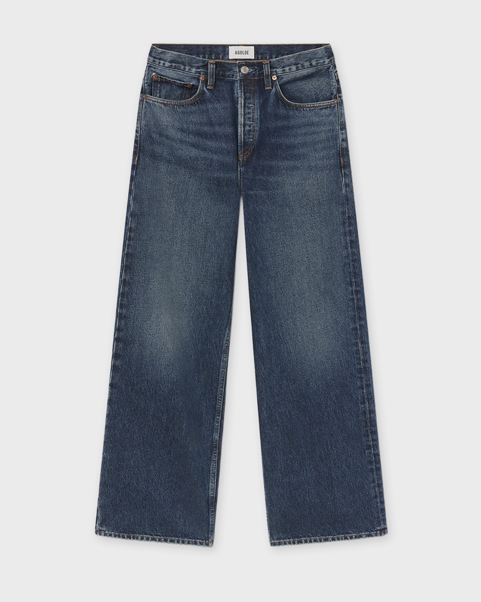 Agolde Women's Washed Blue Jeans Arc Jean Loose Wide 32 Short Wave 30