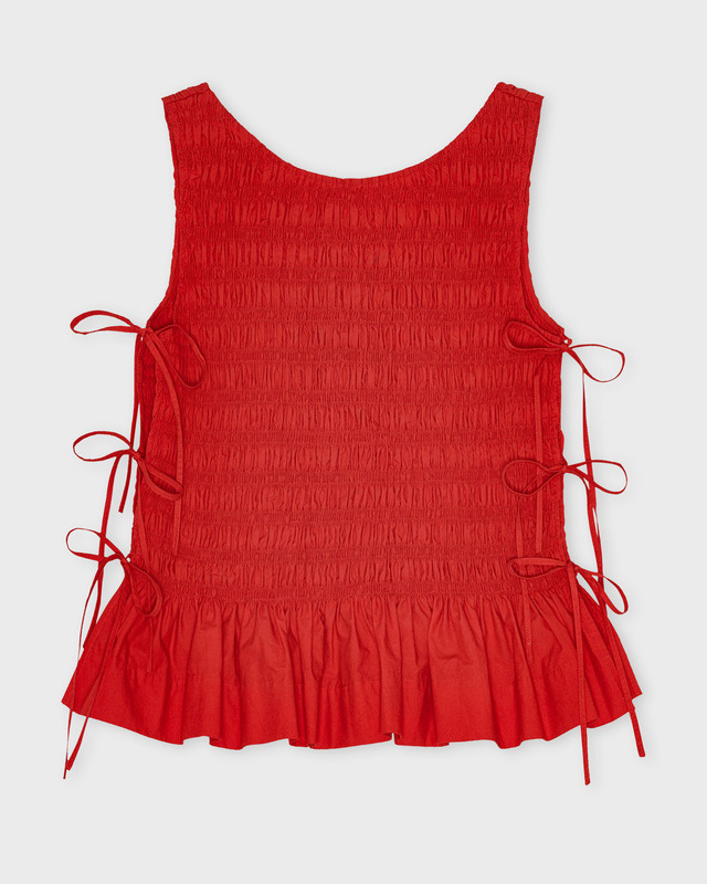 Ganni Top Cotton Poplin Smock Tie String Röd 34