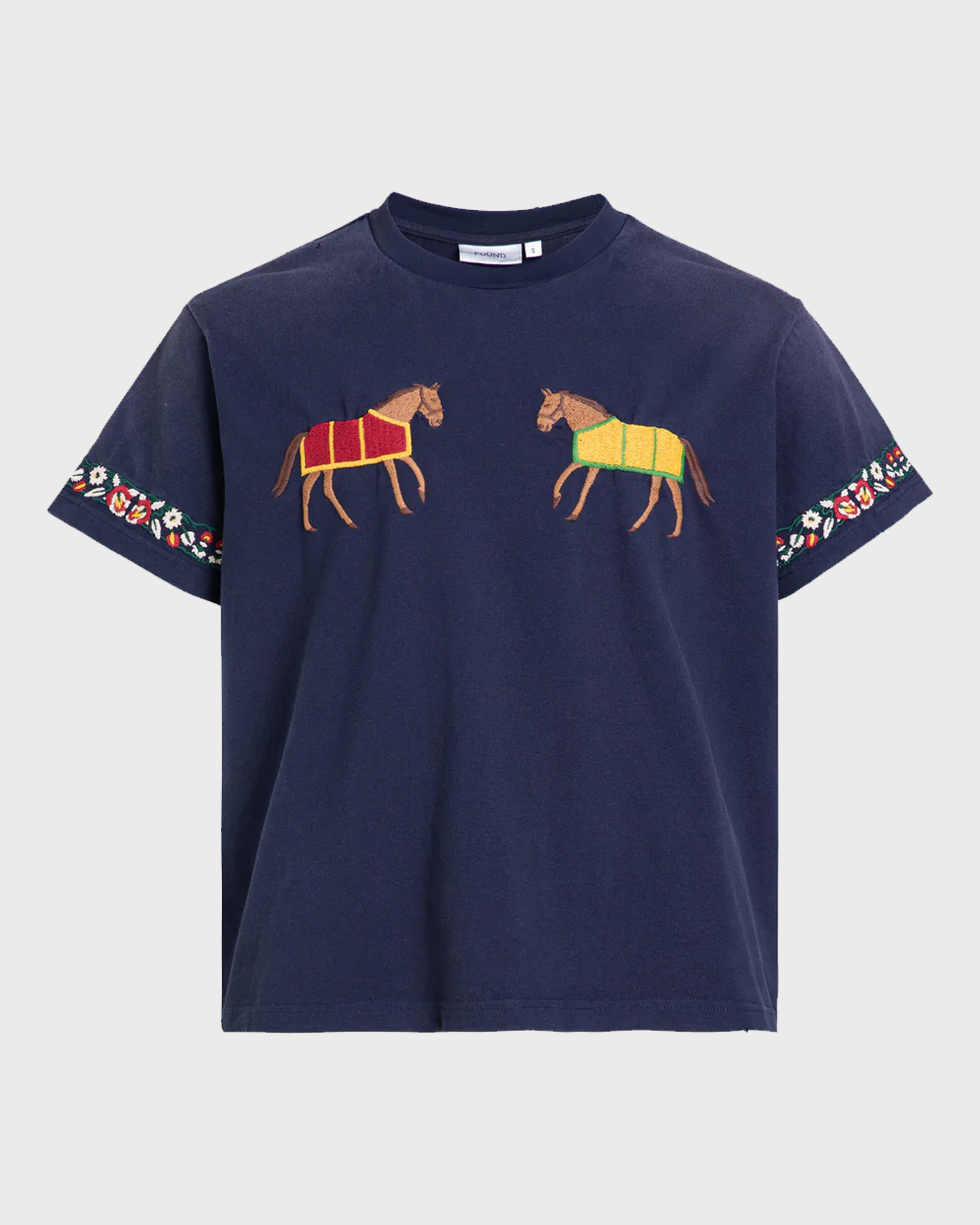 Found Kvinno Navy Embroidered Horse Equine Tee L