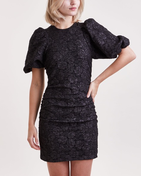 Klänning Stretch Jacquard Puff Sleeves Mini  Svart 1