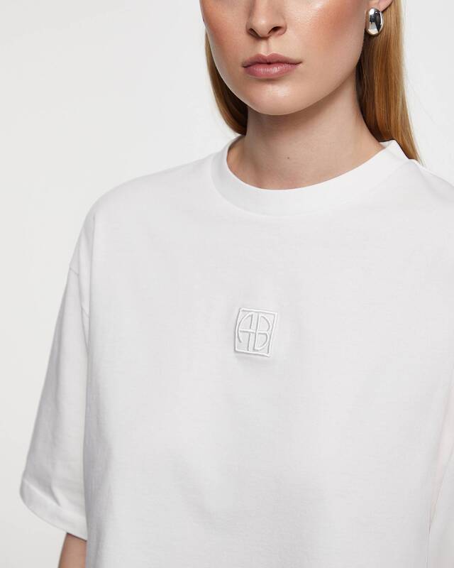 ANINE BING T-shirt Cropped Myers Framed Monogram Ivory M