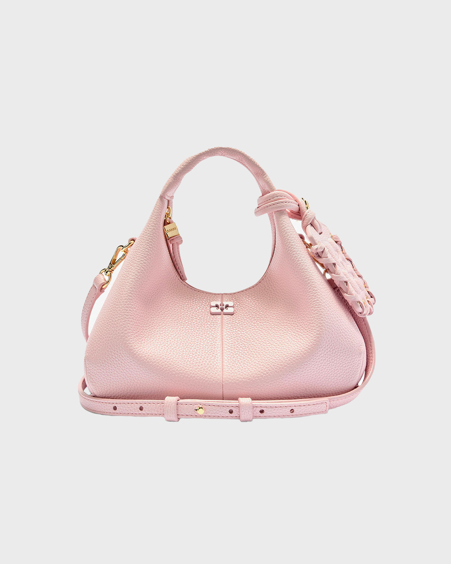 Ganni Women's Light Pink Bag Hobo Mini Grained Onesize