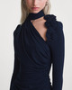 Magda Butrym Dress Long Sleeve Wrap Neck Mini Navy FR 40 (EUR 38)
