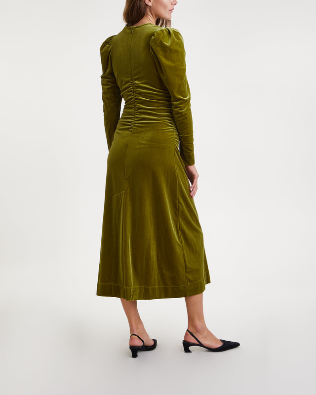 Ganni Klänning Velvet Jersey Gathered Grön 38