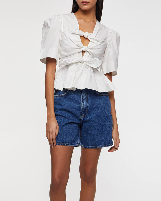 Ganni Blouse Washed Stretch Cotton Strap White 34