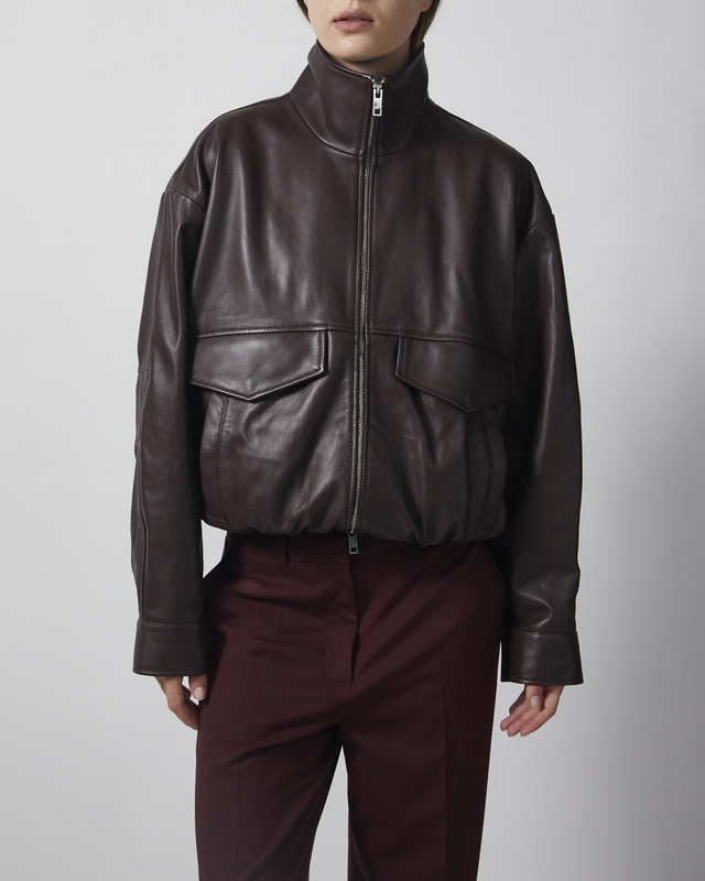 Wakakuu Icons Jacka Leather Funnel Neck Dark Brown S