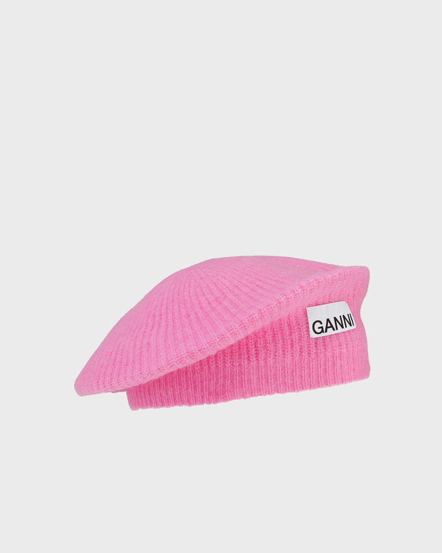 Ganni Hat Soft Wool Beret Rosa ONESIZE