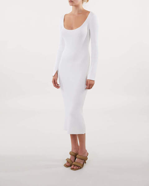 Klänning Long Sleeve Low Roundneck Slim Egret 2