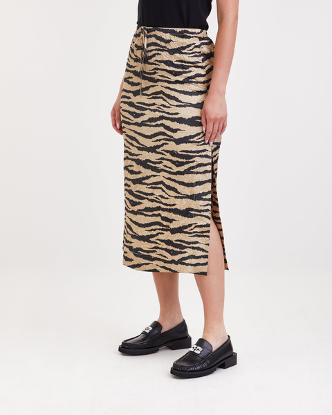 Skirt Crinkled Satin Elasticated Midi Khaki 2