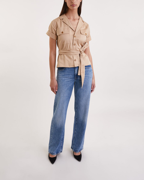 SHORT SLEEVE BUTTON FRONT tröja Tan 2