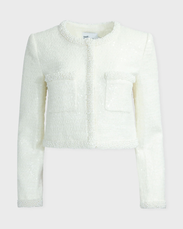 Self-Portrait Jacket Cream Bouclé Pearl Trim Creme UK 6 (EUR 34)