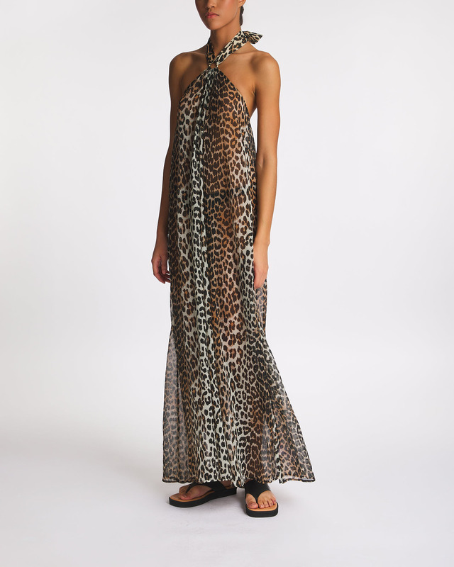 Ganni Dress Chiffon Halterneck Leopard 40