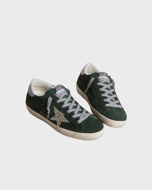 Golden Goose Deluxe Brand Sneakers Super Star Suede Glitter Star Leather Dark Green EUR 38
