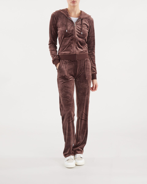 Hoodie Classic Velour Zip Chocolate 2