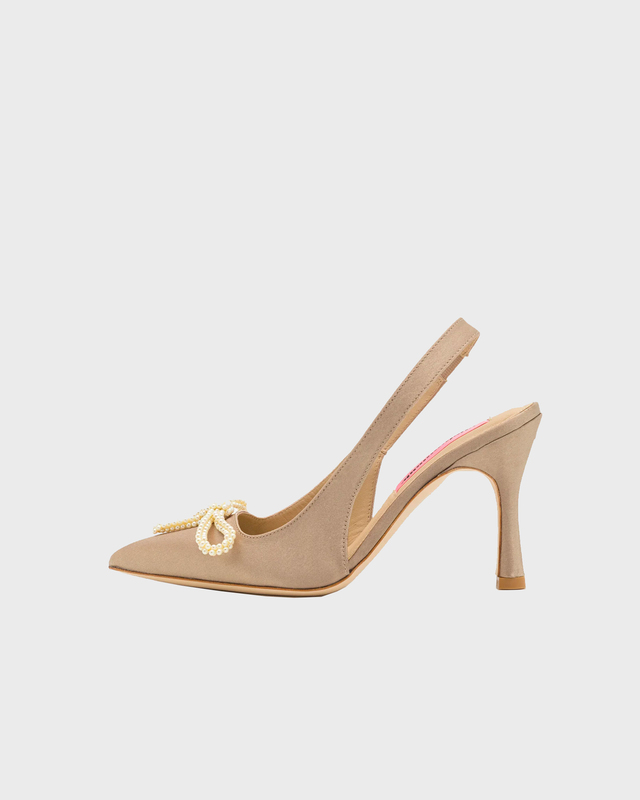 beige satin heels