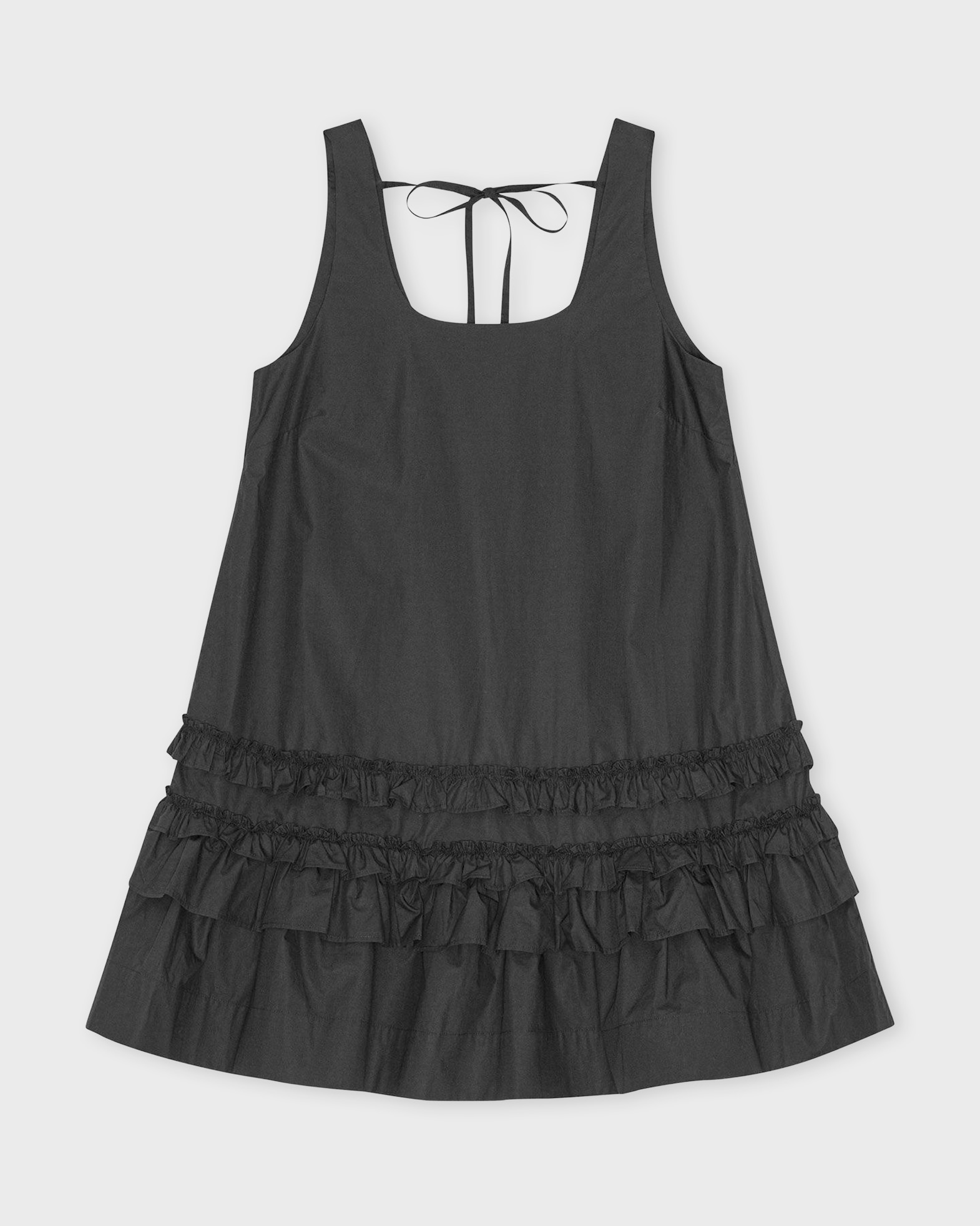 Ganni Women's Black Dress Cotton Poplin U-Neck Mini 38