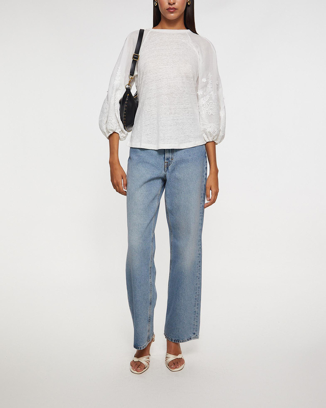 Zimmermann Tee Lace Trim Lantern Sleeve Ivory 1 (S-M)