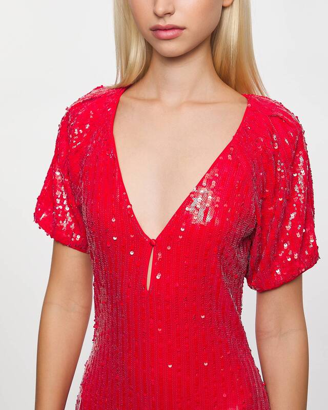 ROTATE Birger Christensen Klänning Sequins Midi V-Neck Röd 34