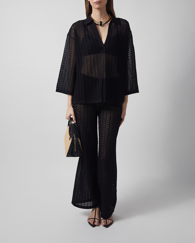 Malina Shirt Imene Pointelle Knitted Polo Black M