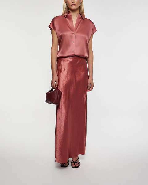 Blouse Silk Cap-Sleeve Ruched-Back  Wood 2