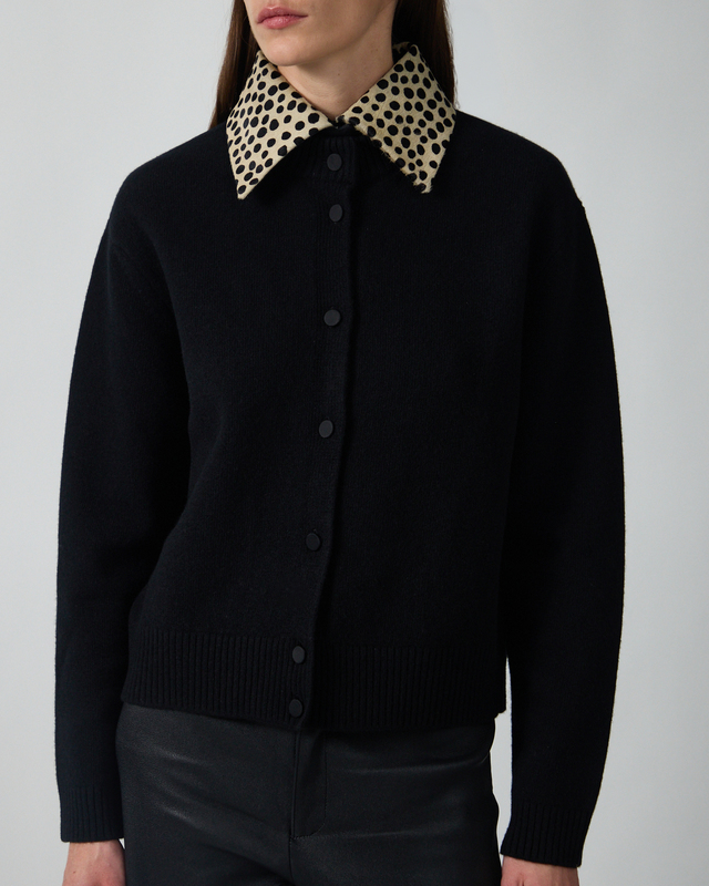 RÓHE Cardigan Leather Cheetah Collar Black 38