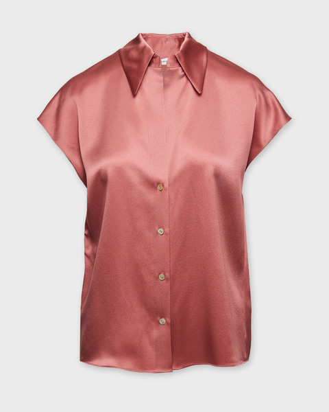 Blouse Silk Cap-Sleeve Ruched-Back  Wood 1