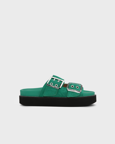 Sandals Chunky Buckle Suede Green 1