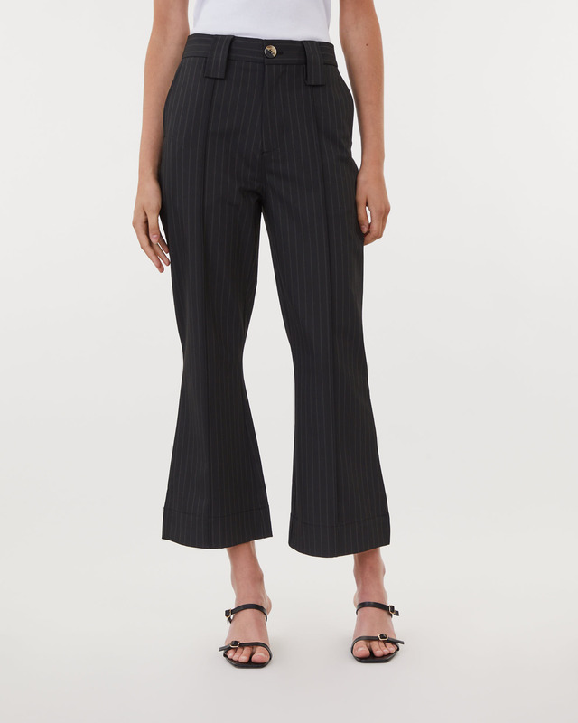 Ganni Trousers Stretch Bootcut High Waist Crop Svart 44