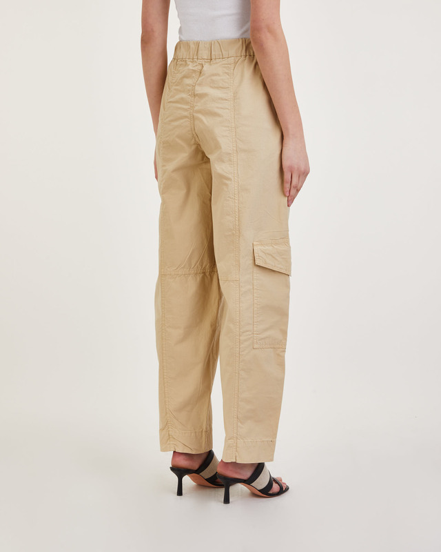 Ganni Byxor Cotton Canvas Elasticated Curve Khaki 38