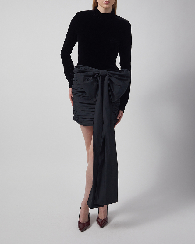 ROTATE Birger Christensen Dress Velvet Bow Mini Black 34