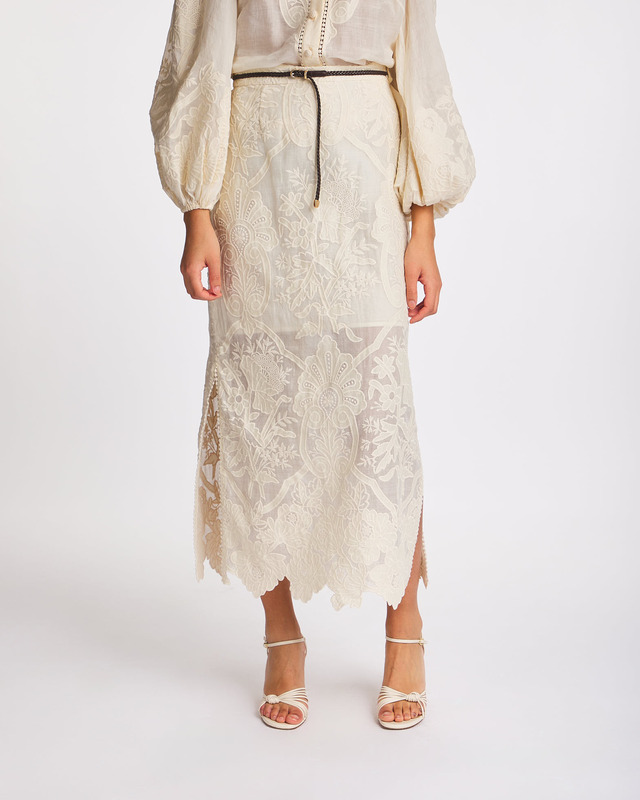 Zimmermann Skirt Ottie Embroidered Midi Cream 1 (S-M)
