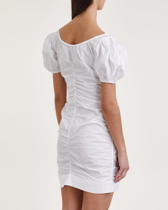 Ganni Klänning Cotton Poplin Gathered U-Neck Vit 34