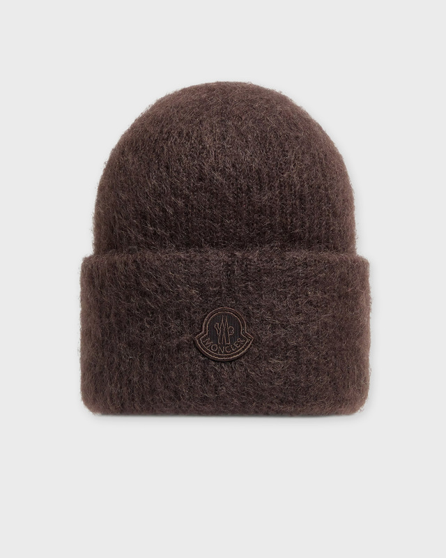 Moncler Mössa Logo Mohair Wool Blend Brun ONESIZE