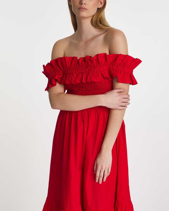 Ganni Dress Cotton Poplin Long Smock Röd 38