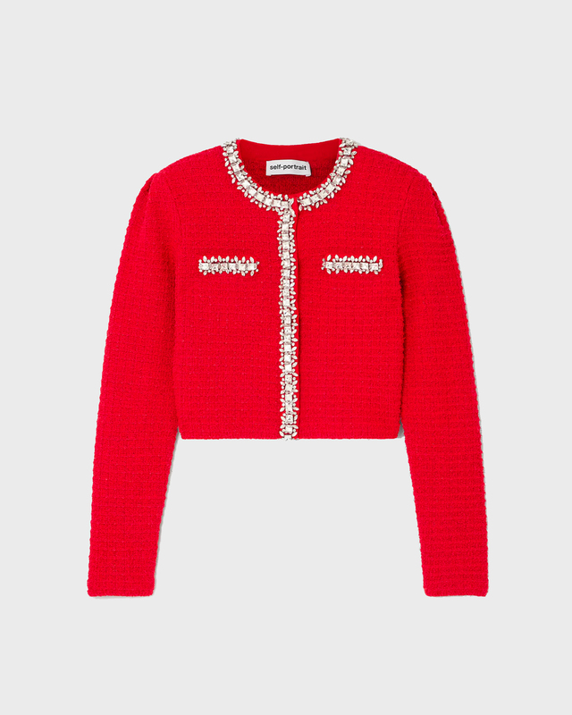 Self-Portrait Kofta Textured Knit Röd L