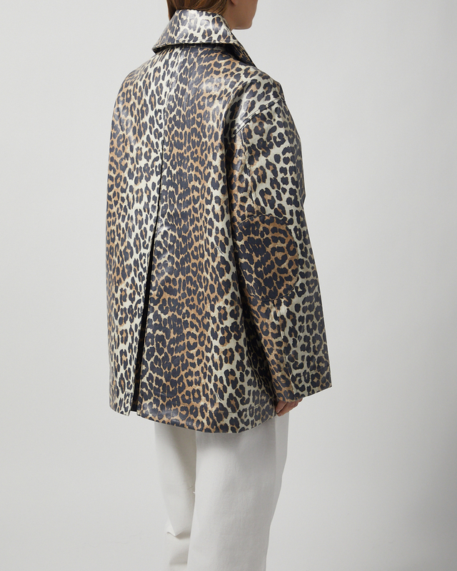 Ganni Jacket Laminated Cotton Canvas Leopard L-XL