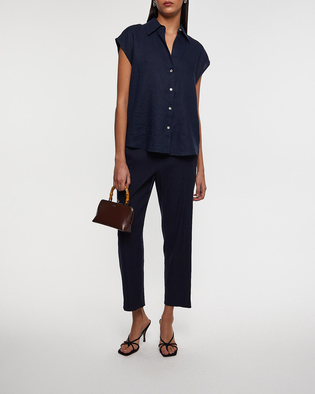 Vince Trousers Linen-Blend Tapered Pull-On Blue L