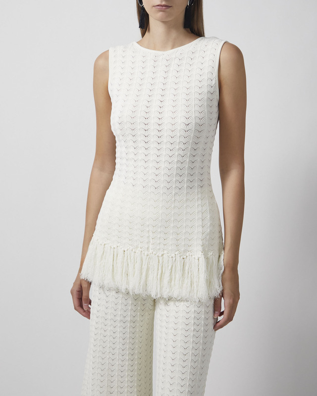 Malina Top Amal Knitted Fringe White S