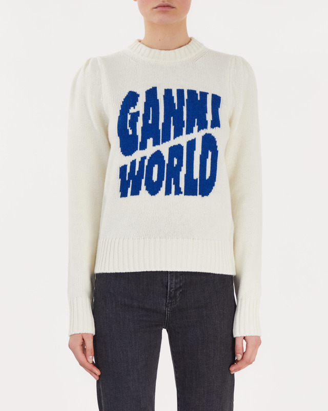Ganni Sweater Graphic Puff Shoulder Vit XS